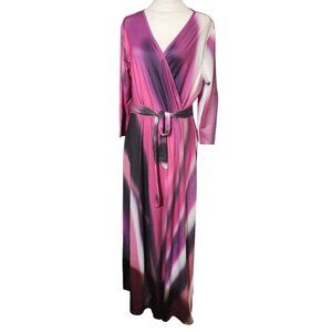 Pnpednde Maxi Dress Size 3XL Pink & Purple Tie-Dye Faux Wrap With Belt